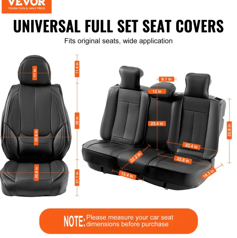 VEVOR Seat Covers, Universal Car Seat Covers Full Set Seats, Front and Rear Seat, 13pcs Faux Leather Seat Cover, Full Enclosed Design, Detachable Headrest and Airbag Compatible, for Most Car SUV Truck
