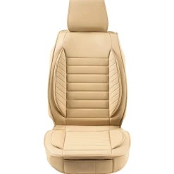 VEVOR Seat Covers, Universal Car Seat Covers Front Seats, 2pcs Faux Leather Seat Cover, Semi-enclosed Design, Detachable Headrest and Airbag Compatible, for Most Cars SUVs and Trucks Beige