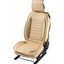 VEVOR Seat Covers, Universal Car Seat Covers Front Seats, 2pcs Faux Leather Seat Cover, Semi-enclosed Design, Detachable Headrest and Airbag Compatible, for Most Cars SUVs and Trucks Beige