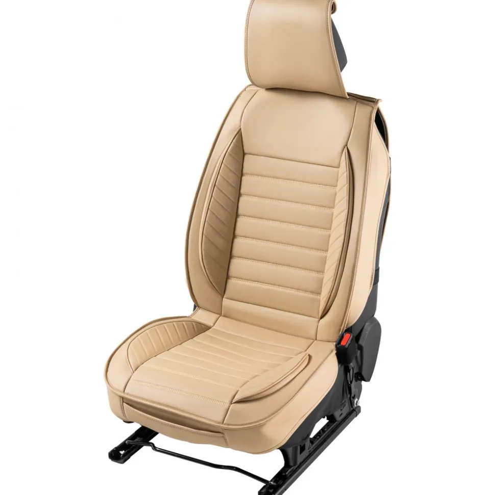 VEVOR Seat Covers, Universal Car Seat Covers Front Seats, 2pcs Faux Leather Seat Cover, Semi-enclosed Design, Detachable Headrest and Airbag Compatible, for Most Cars SUVs and Trucks Beige