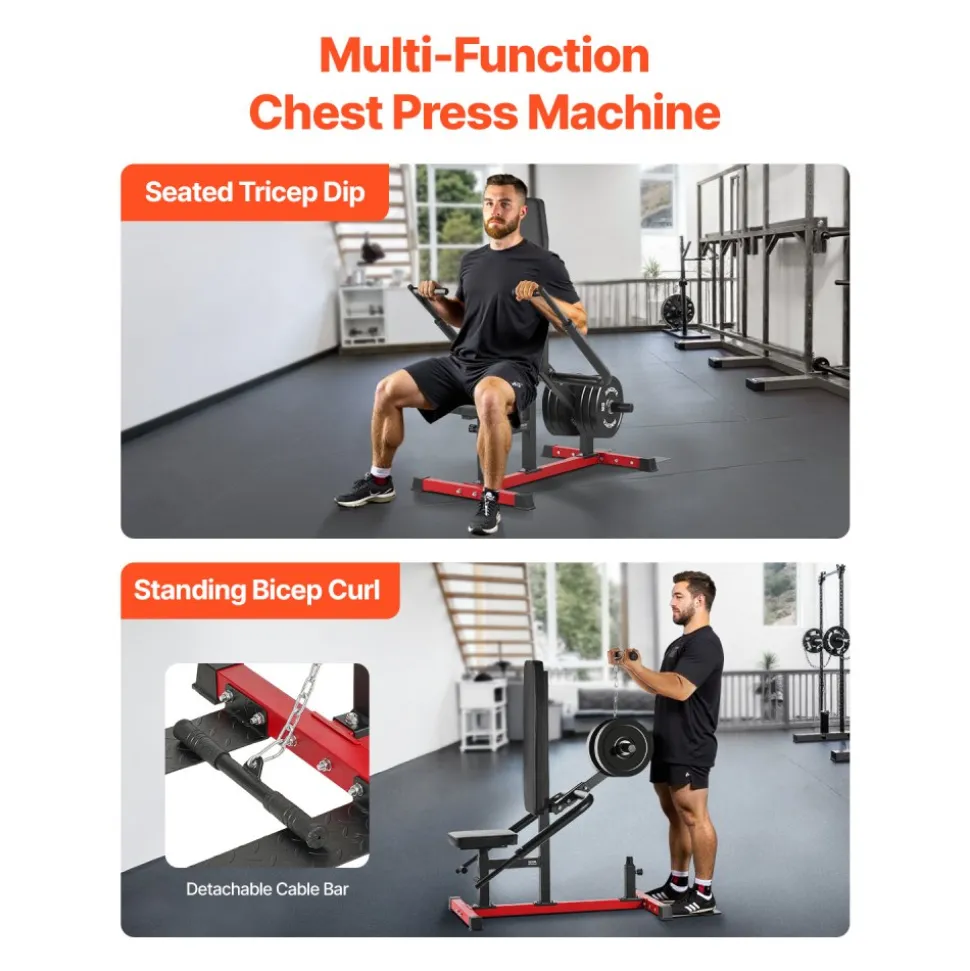 VEVOR Seated Dip Machine, Tricep Bicep Press Down Machine with Cable Bar, Adjustable Seat, and Backrest, Exercise Equipment for Chest Training, Upper Body Push Fitness Workout, Hold up to 450LBS