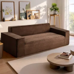 VEVOR 3-Seater Sofa in a Box, 83-Inch No Assembly Corduroy Couch with Memory Foam, Deep Seats for Living Room, Apartment, or Office, Brown