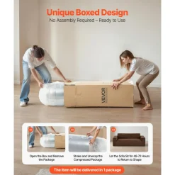 VEVOR 3-Seater Sofa in a Box, 83-Inch No Assembly Corduroy Couch with Memory Foam, Deep Seats for Living Room, Apartment, or Office, Brown