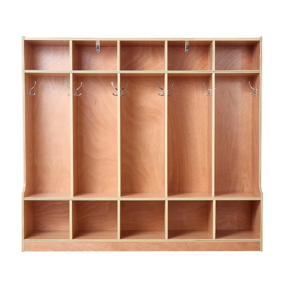 VEVOR 5-Section Kids Coat Locker, Wooden Toddler Cubby Storage Organizer with 10 Hooks & Non-Slip Mat, Modern Kid Coat Cubbies with 10 Small Open Storage Boxes for Home, Kindergarten, Daycare, Natural
