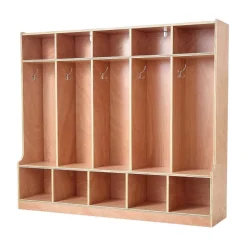 VEVOR 5-Section Kids Coat Locker, Wooden Toddler Cubby Storage Organizer with 10 Hooks & Non-Slip Mat, Modern Kid Coat Cubbies with 10 Small Open Storage Boxes for Home, Kindergarten, Daycare, Natural