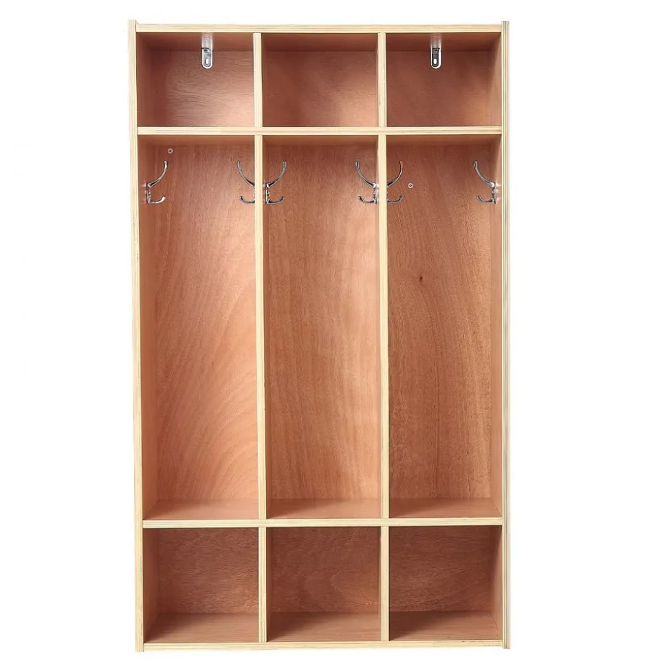 VEVOR 3-Section Kids Coat Locker, Wooden Toddler Cubby Storage Organizer with 6 Hooks & Non-Slip Mat, Modern Kid Coat Cubbies with 6 Small Open Storage Boxes for Home, Kindergarten, Daycare, Natural