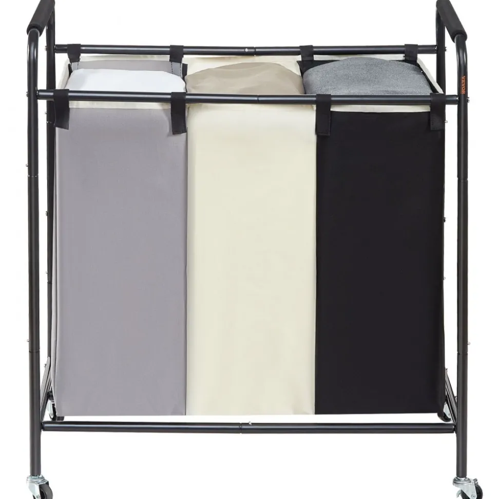 VEVOR 3-Section Laundry Basket, Heavy Duty Laundry Hamper Storage Organizer, Laundry Sorter Cart with Heavy Duty Lockable Wheels for Dirty Clothes in Laundry Room Bedroom