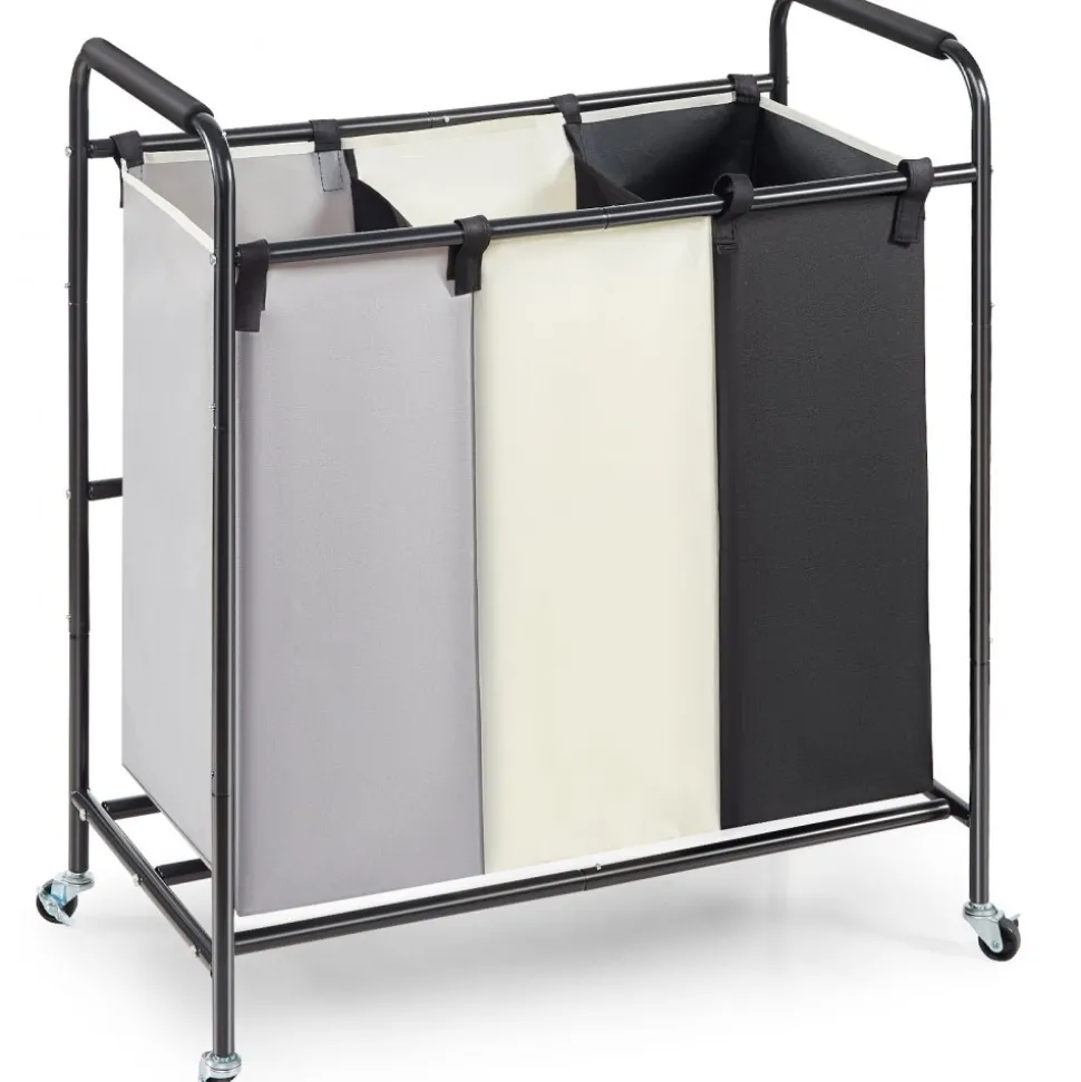 VEVOR 3-Section Laundry Basket, Heavy Duty Laundry Hamper Storage Organizer, Laundry Sorter Cart with Heavy Duty Lockable Wheels for Dirty Clothes in Laundry Room Bedroom
