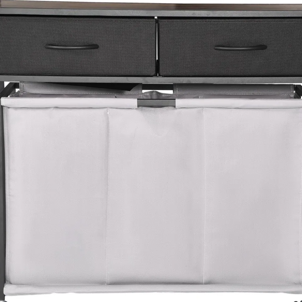 VEVOR 2 Section Laundry Sorter, Large Laundry Hamper with Metal Frame and Wooden Tabletop, Freestanding Storage Organizer Baskets with Pull-Out 600D Oxford Cloth Bags for Dirty Clothes, Bathroom