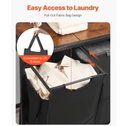 VEVOR 3 Section Laundry Sorter, Large Laundry Hamper with Metal Frame and Wooden Tabletop, Freestanding Storage Organizer Baskets with Pull-Out 600D Oxford Cloth Bags for Dirty Clothes, Bathroom