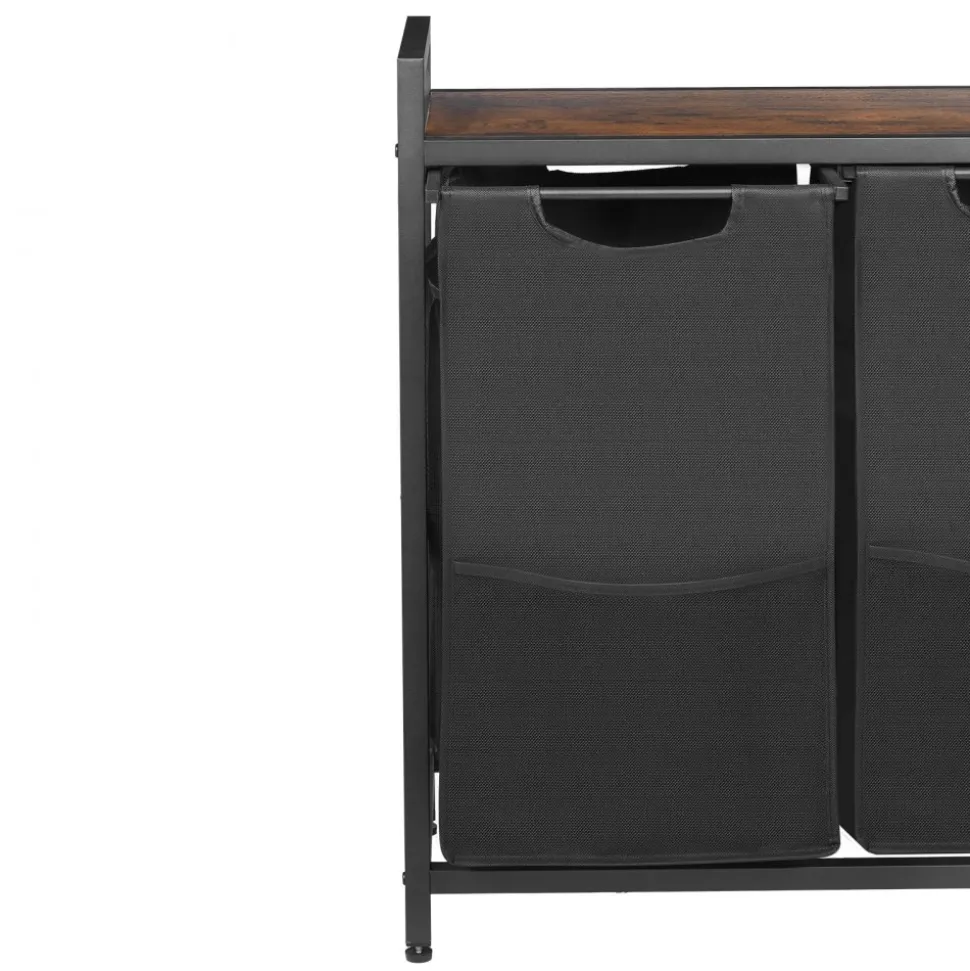 VEVOR 3 Section Laundry Sorter, Large Laundry Hamper with Metal Frame and Wooden Tabletop, Freestanding Storage Organizer Baskets with Pull-Out 600D Oxford Cloth Bags for Dirty Clothes, Bathroom