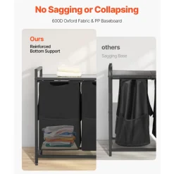 VEVOR 3 Section Laundry Sorter, Large Laundry Hamper with Metal Frame and Wooden Tabletop, Freestanding Storage Organizer Baskets with Pull-Out 600D Oxford Cloth Bags for Dirty Clothes, Bathroom
