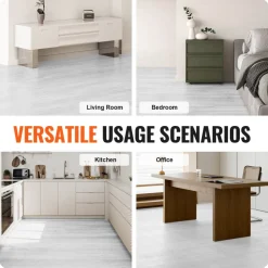 VEVOR Self Adhesive Vinyl Floor Tiles 36 x 6 inch, 36 Tiles 2.5mm Thick Peel & Stick, Light Gray Wood Grain DIY Flooring for Kitchen, Dining Room, Bedrooms & Bathrooms, Easy for Home Decor