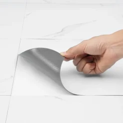 VEVOR Self Adhesive Vinyl Floor Tiles 12 x 12 inch, 50 Tiles 1.5mm Thick Peel & Stick, White Marble Texture DIY Flooring for Kitchen, Dining Room, Bedrooms & Bathrooms, Easy for Home Decor
