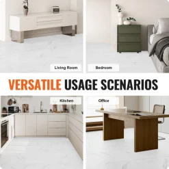 VEVOR Self Adhesive Vinyl Floor Tiles 12 x 12 inch, 50 Tiles 1.5mm Thick Peel & Stick, White Marble Texture DIY Flooring for Kitchen, Dining Room, Bedrooms & Bathrooms, Easy for Home Decor