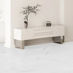 VEVOR Self Adhesive Vinyl Floor Tiles 12 x 12 inch, 50 Tiles 1.5mm Thick Peel & Stick, White Marble Texture DIY Flooring for Kitchen, Dining Room, Bedrooms & Bathrooms, Easy for Home Decor
