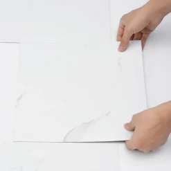 VEVOR Self Adhesive Vinyl Floor Tiles 12 x 12 inch, 50 Tiles 1.5mm Thick Peel & Stick, White Marble Texture DIY Flooring for Kitchen, Dining Room, Bedrooms & Bathrooms, Easy for Home Decor