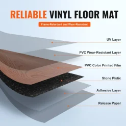 VEVOR Self Adhesive Vinyl Floor Tiles 390 x 23.6 inch, 1.5mm Thick Peel & Stick, Light Gray Wood Grain DIY Flooring for Kitchen, Dining Room, Bedrooms & Bathrooms, Easy for Home Decor
