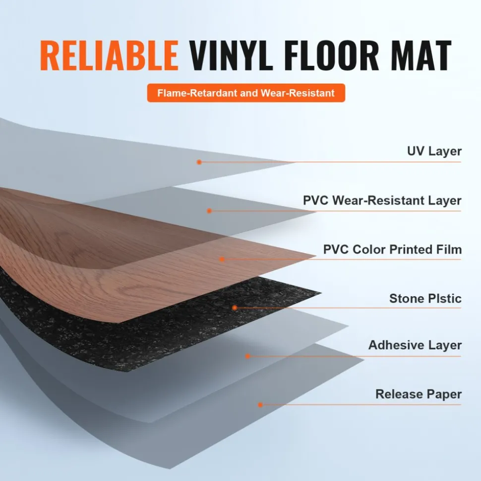 VEVOR Self Adhesive Vinyl Floor Tiles 390 x 23.6 inch, 1.5mm Thick Peel & Stick, Light Gray Wood Grain DIY Flooring for Kitchen, Dining Room, Bedrooms & Bathrooms, Easy for Home Decor
