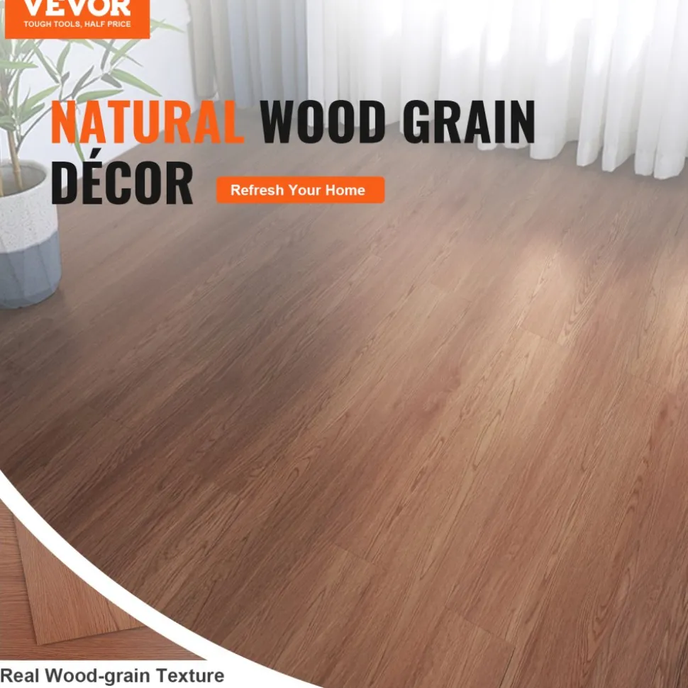 VEVOR Self Adhesive Vinyl Floor Tiles 390 x 23.6 inch, 1.5mm Thick Peel & Stick, Light Gray Wood Grain DIY Flooring for Kitchen, Dining Room, Bedrooms & Bathrooms, Easy for Home Decor