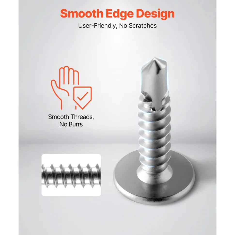 VEVOR #8 Self Drilling Wood Screws, 3/4 Inch Long 350 PCS Truss Head Wood Screws, Phillips Drive Quick Metal Self Tapping Screw, Stainless Steel and Full Thread, Screwdriver Bit Included, Silver
