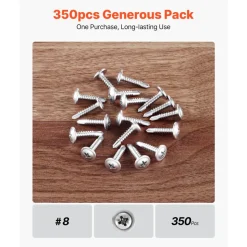 VEVOR #8 Self Drilling Wood Screws, 3/4 Inch Long 350 PCS Truss Head Wood Screws, Phillips Drive Quick Metal Self Tapping Screw, Stainless Steel and Full Thread, Screwdriver Bit Included, Silver