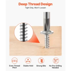 VEVOR #8 Self Drilling Wood Screws, 3/4 Inch Long 350 PCS Truss Head Wood Screws, Phillips Drive Quick Metal Self Tapping Screw, Stainless Steel and Full Thread, Screwdriver Bit Included, Silver