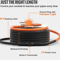 VEVOR Self-Regulating Pipe Heating Cable, 100-feet 5W/ft Heat Tape for Pipes Freeze Protection, Protects PVC Hose, Metal and Plastic Pipe from Freezing, 120V