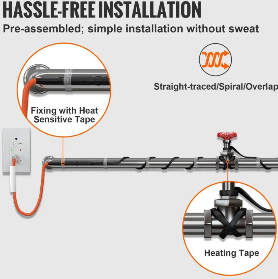VEVOR Self-Regulating Pipe Heating Cable, 100-feet 5W/ft Heat Tape for Pipes Freeze Protection, Protects PVC Hose, Metal and Plastic Pipe from Freezing, 120V