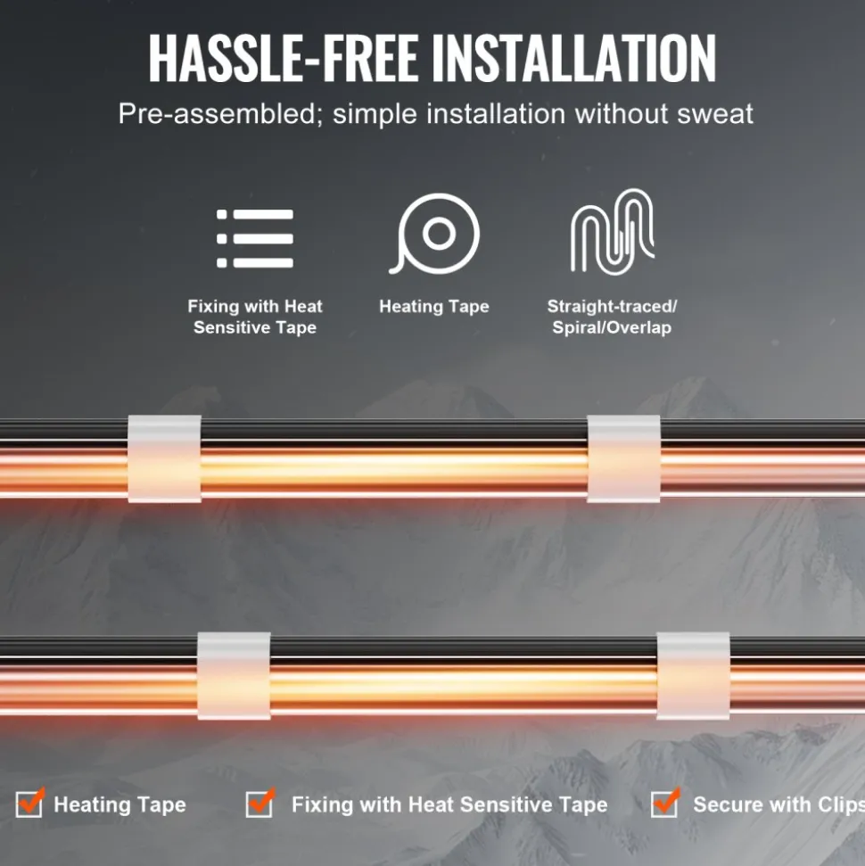 VEVOR Self-Regulating Pipe Heating Cable, 24FT 5W/FT Heat Tape for Pipes, Roof Snow Melting De-icing, Gutter and Pipe Freeze Protection
