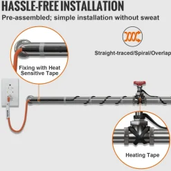 VEVOR Self-Regulating Pipe Heating Cable, 120-feet 5W/ft Heat Tape for Pipes Freeze Protection, Protects PVC Hose, Metal and Plastic Pipe from Freezing, 120V