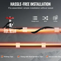 VEVOR Self-Regulating Pipe Heating Cable, 80FT 5W/FT Heat Tape for Pipes, Roof Snow Melting De-icing, Gutter and Pipe Freeze Protection