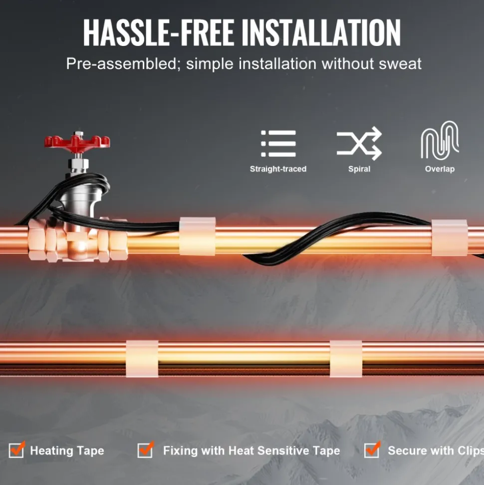 VEVOR Self-Regulating Pipe Heating Cable, 80FT 5W/FT Heat Tape for Pipes, Roof Snow Melting De-icing, Gutter and Pipe Freeze Protection