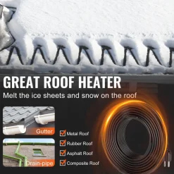 VEVOR Self-Regulating Pipe Heating Cable, 12FT 5W/FT Heat Tape for Pipes Freeze Protection, Water Pipe Heat Cable with Built-in Thermostat Protects PVC Hose, Metal and Plastic Pipe from Freezing