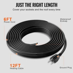 VEVOR Self-Regulating Pipe Heating Cable, 9FT 5W/FT Heat Tape for Pipes Freeze Protection, Water Pipe Heat Cable with Built-in Thermostat Protects PVC Hose, Metal and Plastic Pipe from Freezing
