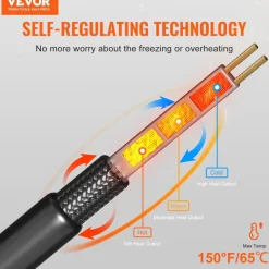 VEVOR Self-Regulating Pipe Heating Cable, 9FT 5W/FT Heat Tape for Pipes Freeze Protection, Water Pipe Heat Cable with Built-in Thermostat Protects PVC Hose, Metal and Plastic Pipe from Freezing
