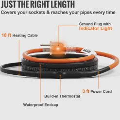 VEVOR Self-Regulating Pipe Heating Cable, 120FT 5W/FT Heat Tape for Pipes, Roof Snow Melting De-icing, Gutter and Pipe Freeze Protection