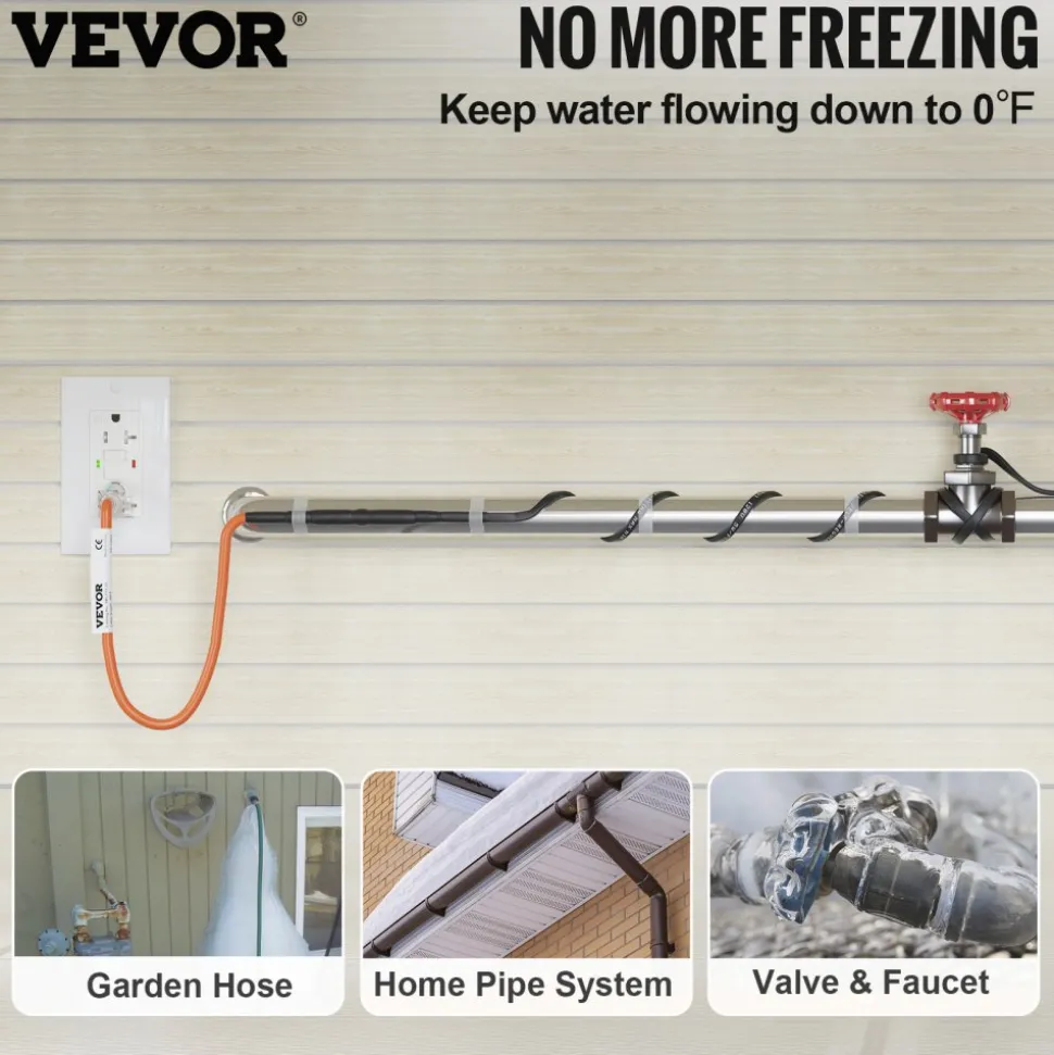 VEVOR Self-Regulating Pipe Heating Cable, 120FT 5W/FT Heat Tape for Pipes, Roof Snow Melting De-icing, Gutter and Pipe Freeze Protection
