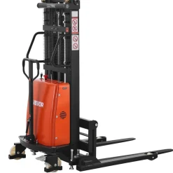 VEVOR Semi Electric Pallet Stacker, 3300 lbs Load Capacity, Pallet Lift Stacker Forklift with Straddle Legs, 96.06 Inches Lifting Height & 8.3-33.86 Inches Adjustable Fork Width, Orange & Black
