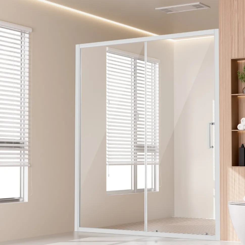 VEVOR Semi-frameless Shower Door, 57.7-59 W x 70 H in, Shower Sliding Glass Door with 1/4 in(6mm) Clear Tempered Glass, Waterproof Shatterproof NANO Stainproof with Stainless Steel Hardware, Chrome