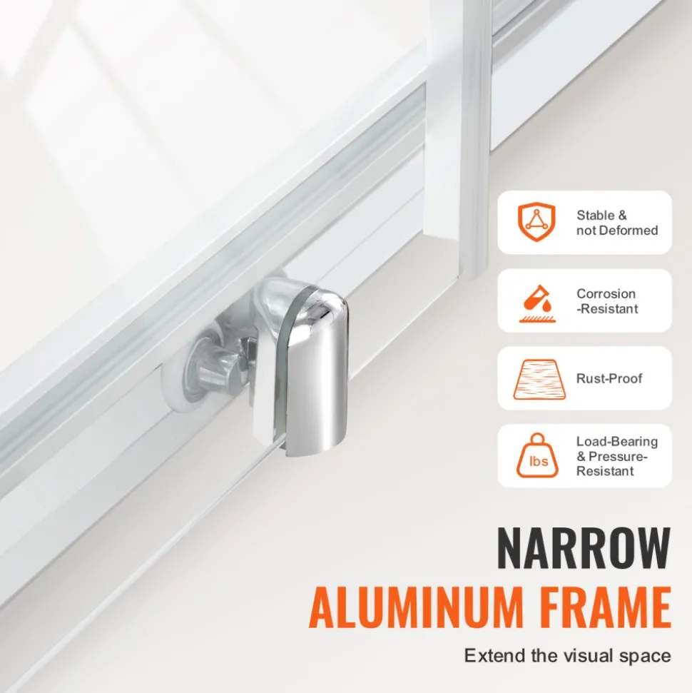 VEVOR Semi-frameless Shower Door, 57.7-59 W x 70 H in, Shower Sliding Glass Door with 1/4 in(6mm) Clear Tempered Glass, Waterproof Shatterproof NANO Stainproof with Stainless Steel Hardware, Chrome