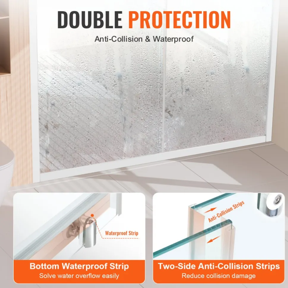VEVOR Semi-frameless Shower Door, 57.7-59 W x 70 H in, Shower Sliding Glass Door with 1/4 in(6mm) Clear Tempered Glass, Waterproof Shatterproof NANO Stainproof with Stainless Steel Hardware, Chrome