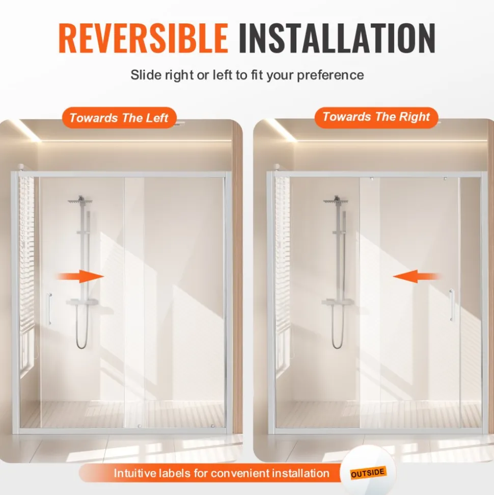VEVOR Semi-frameless Shower Door, 57.7-59 W x 70 H in, Shower Sliding Glass Door with 1/4 in(6mm) Clear Tempered Glass, Waterproof Shatterproof NANO Stainproof with Stainless Steel Hardware, Chrome