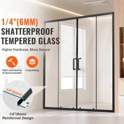 VEVOR Semi-frameless Shower Door, 57.8-59 W x 70 H in, Double Sliding Glass Door with 1/4 in(6mm) Clear Tempered Glass, Waterproof Shatterproof NANO Stainproof with Stainless Steel Hardware, Chrome