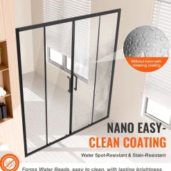 VEVOR Semi-frameless Shower Door, 57.8-59 W x 70 H in, Double Sliding Glass Door with 1/4 in(6mm) Clear Tempered Glass, Waterproof Shatterproof NANO Stainproof with Stainless Steel Hardware, Chrome