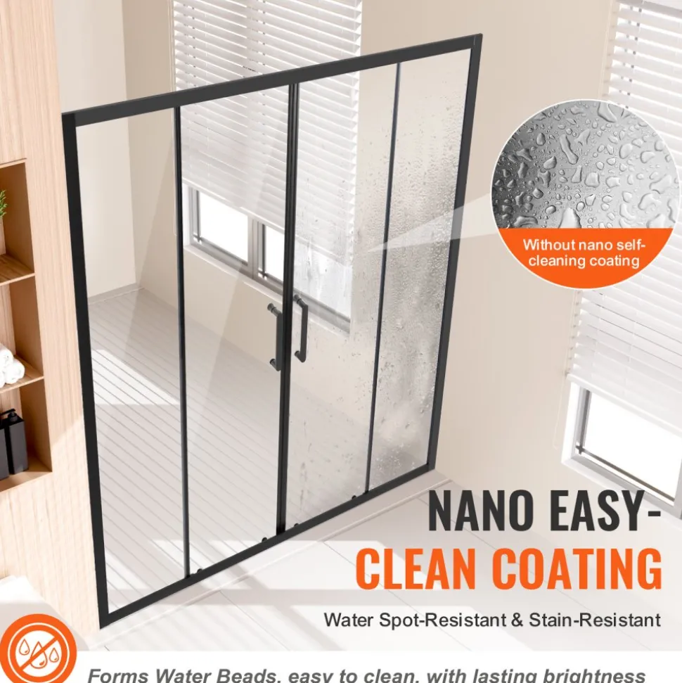 VEVOR Semi-frameless Shower Door, 57.8-59 W x 70 H in, Double Sliding Glass Door with 1/4 in(6mm) Clear Tempered Glass, Waterproof Shatterproof Stainproof with Stainless Steel Hardware, Matte Black