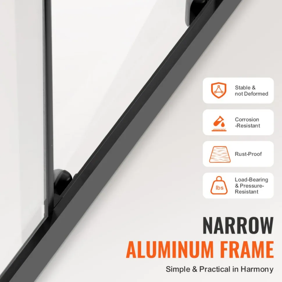 VEVOR Semi-frameless Shower Door, 57.8-59 W x 70 H in, Double Sliding Glass Door with 1/4 in(6mm) Clear Tempered Glass, Waterproof Shatterproof Stainproof with Stainless Steel Hardware, Matte Black
