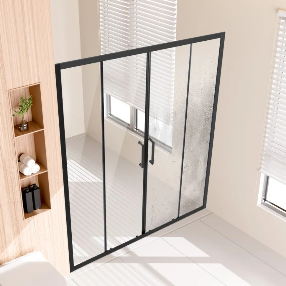 VEVOR Semi-frameless Shower Door, 57.8-59 W x 70 H in, Double Sliding Glass Door with 1/4 in(6mm) Clear Tempered Glass, Waterproof Shatterproof Stainproof with Stainless Steel Hardware, Matte Black