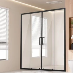 VEVOR Semi-frameless Shower Door, 57.8-59 W x 70 H in, Double Sliding Glass Door with 1/4 in(6mm) Clear Tempered Glass, Waterproof Shatterproof Stainproof with Stainless Steel Hardware, Matte Black