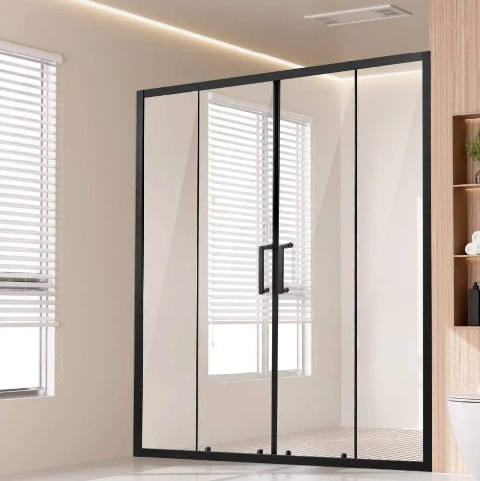 VEVOR Semi-frameless Shower Door, 57.8-59 W x 70 H in, Double Sliding Glass Door with 1/4 in(6mm) Clear Tempered Glass, Waterproof Shatterproof Stainproof with Stainless Steel Hardware, Matte Black